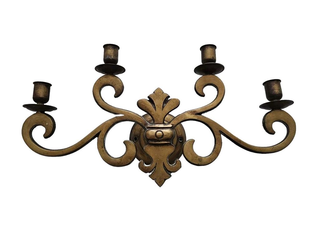 Brass Wall Sconce Candle Holder 4 Arm Vintage Antique 18 X 10